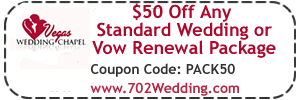 $50 Off Any Standard Wedding or Vow Renewal Package
